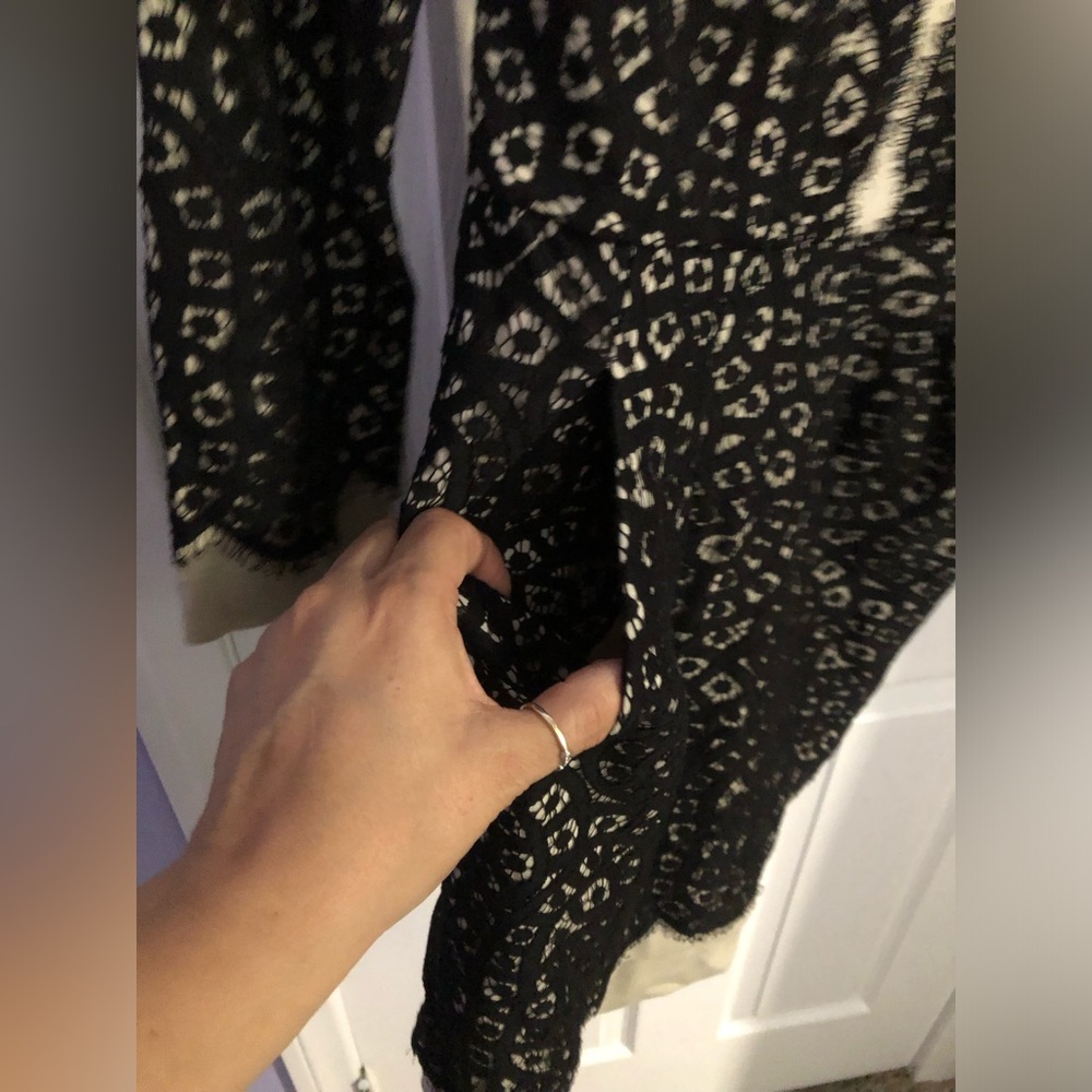 BCBGMaxAzria Black Lace Overlay on Cream Long-Sleeve Dress - Picture 10 of 12